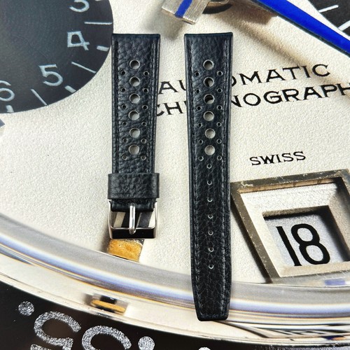 20mm black leather perforated - 20mm,
